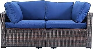 2-Seat All-Weather Patio Sofa Set – Corner Sectional Outdoor Loveseat with Removable Thick Cushions, Gray Gradient Rattan Couch for Garden, Backyard & Porch, Blue