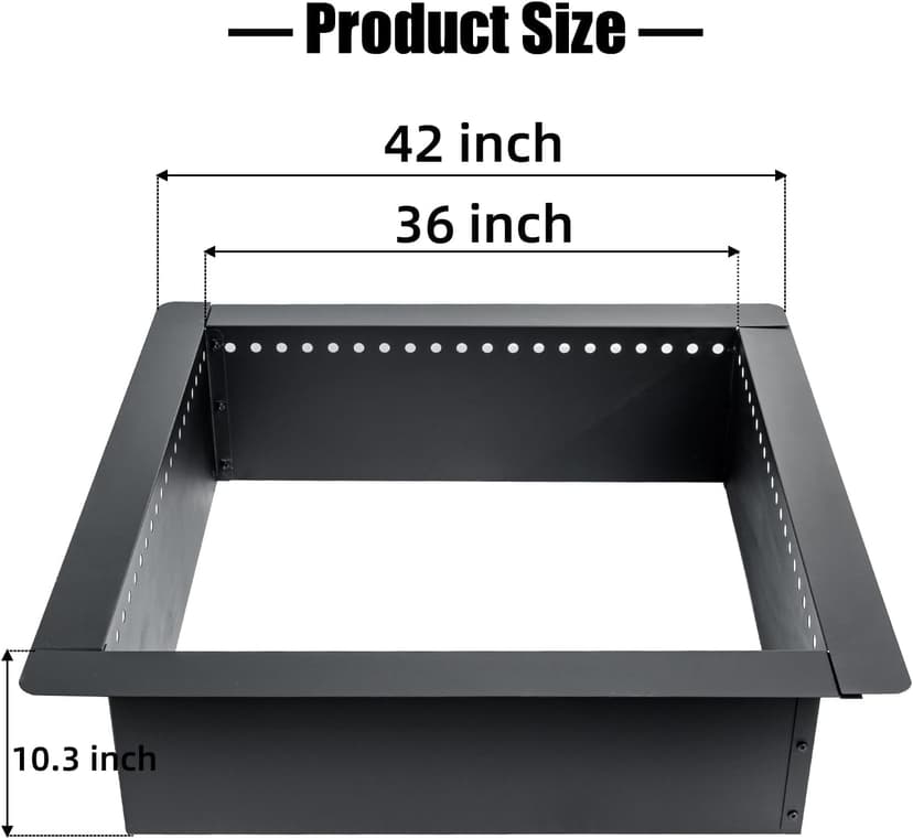 42 inch Square Fire Pit Ring, Heavy Duty Fire Ring, DIY Campfire Insert Above or In-Ground, for Outdoor, Camping, and Bonfires