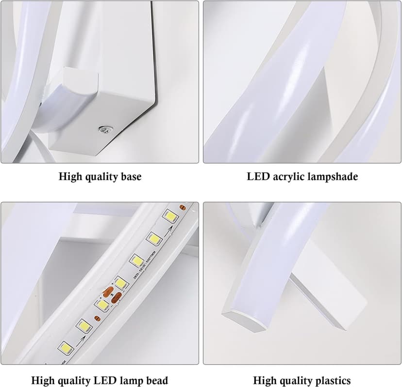 DELIPOP Wall Sconces, Spiral Modern LED Wall Sconce Lighting, 6500K Cool White Indoor Wall Light, Acrylic LED Wall Lamp for Bedroom, Bathroom, Living Room, Hallway, Balcony (White)