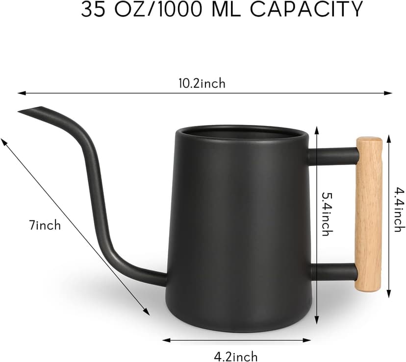 Watering Can for Indoor Plants, 35 oz/1000 ml Metal Stainless Steel Pot with Long Spout for House Plants Bonsai Outdoor Garden Flower Decorative (Black)