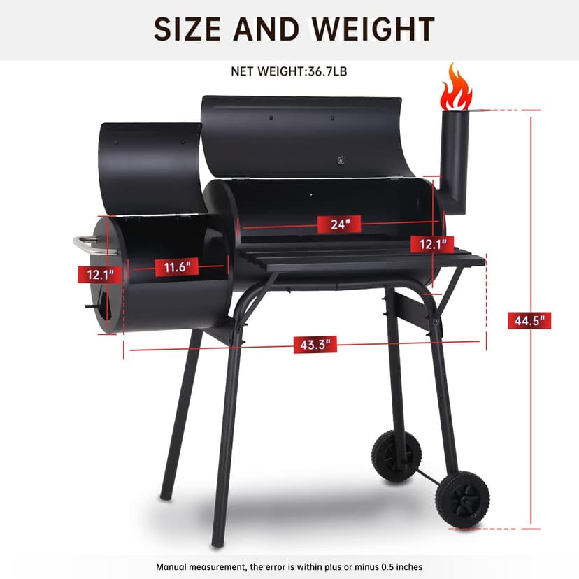 Charcoal Grills Outdoor Barbecue Grill Offset Smoker Portable BBQ Grill with Wheels for Backyard Camping Picnics