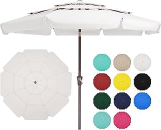 JEAREY 3-Tier 9 FT Patio Umbrellas Outdoor Table Umbrella with Push Button Market Umbrella 8 Sturdy Ribs UV Protection Waterproof for Garden, Deck, Backyard, Off-white