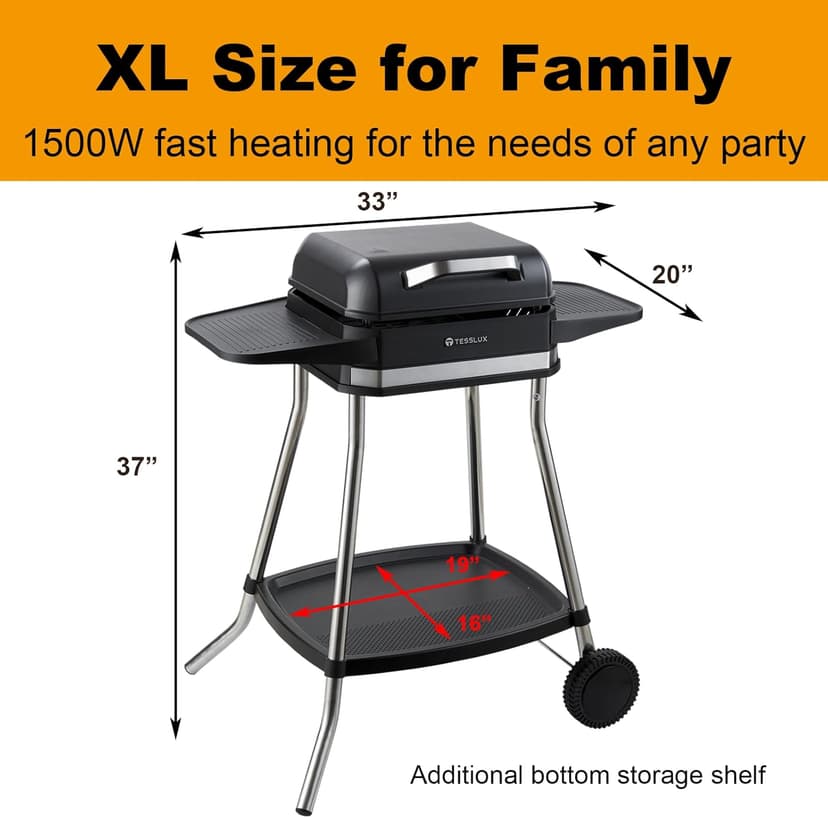 Outdoor Electric Grill & Griddle, 1500 Watts, Black