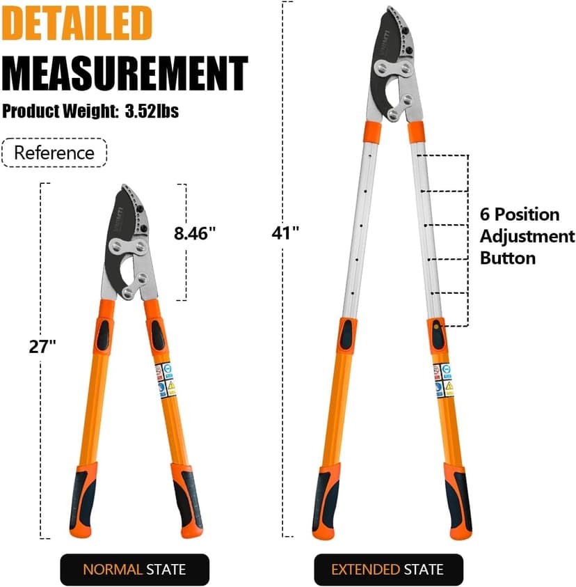 Lopper for Tree Trimming, 27-41'' Extendable Garden Lopper with Compound Action, Heavy Duty Branch Cutter for Trees, Orange