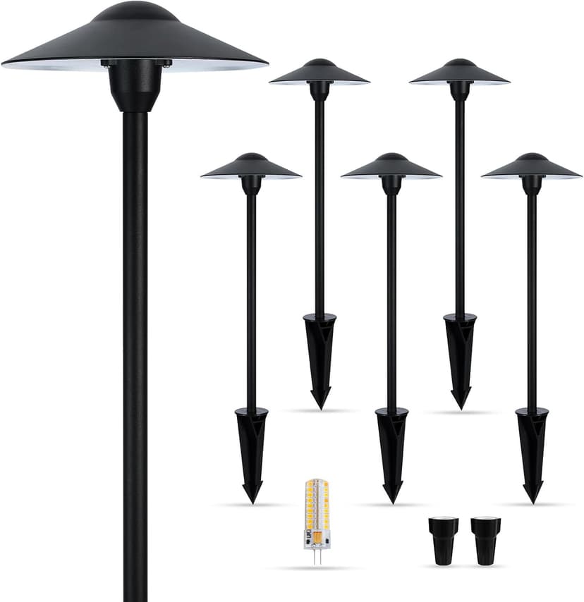 Gardencoin Low Voltage Pathway Lights (8.5'' Shade, 21.5'' Tall)，12V Outdoor LED Landscape Path Lights Wired, Aluminum Pathway Lighting with 3W 2700K Replaceable Bulb for Walkway Garden Yard, 6 Pack