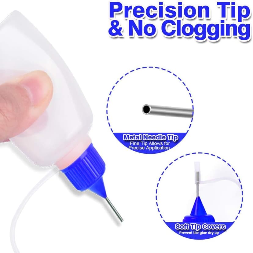12pcs Precision Tip Applicator Bottles with 5 Mini Funnels, YGDZ 30ml Needle Tip Squeeze Glue Bottles for Paint Quilling Craft, 6 Colors