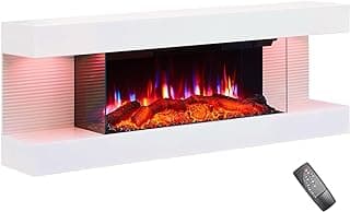 PuraFlame Alsa 44 Inch Wall Mounted Electric Fireplace All-in-One with Multi Ambient Light Colors, Remote, 1500W Heater, White