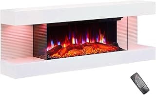 PuraFlame Alsa 44 Inch Wall Mounted Electric Fireplace All-in-One with Multi Ambient Light Colors, Remote, 1500W Heater, White