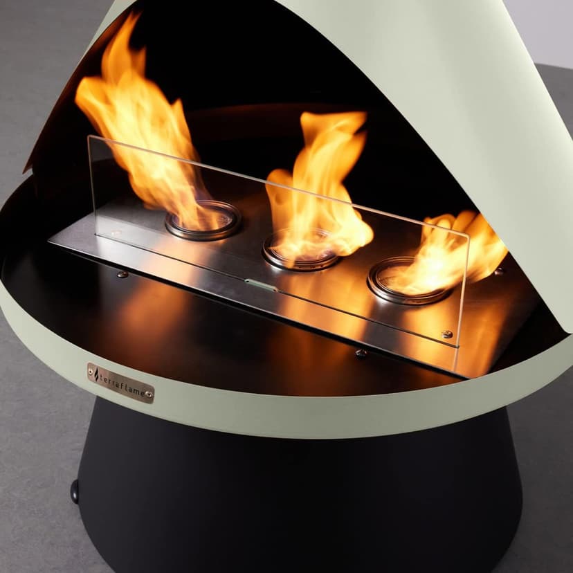 TerraFlame Lloyd Modern Gel Fuel Fireplace | Dove | Clean Burning and Smoke-Free | Portable and Freestanding | Fireplace for Indoor and Outdoor Use | Electroplated Steel