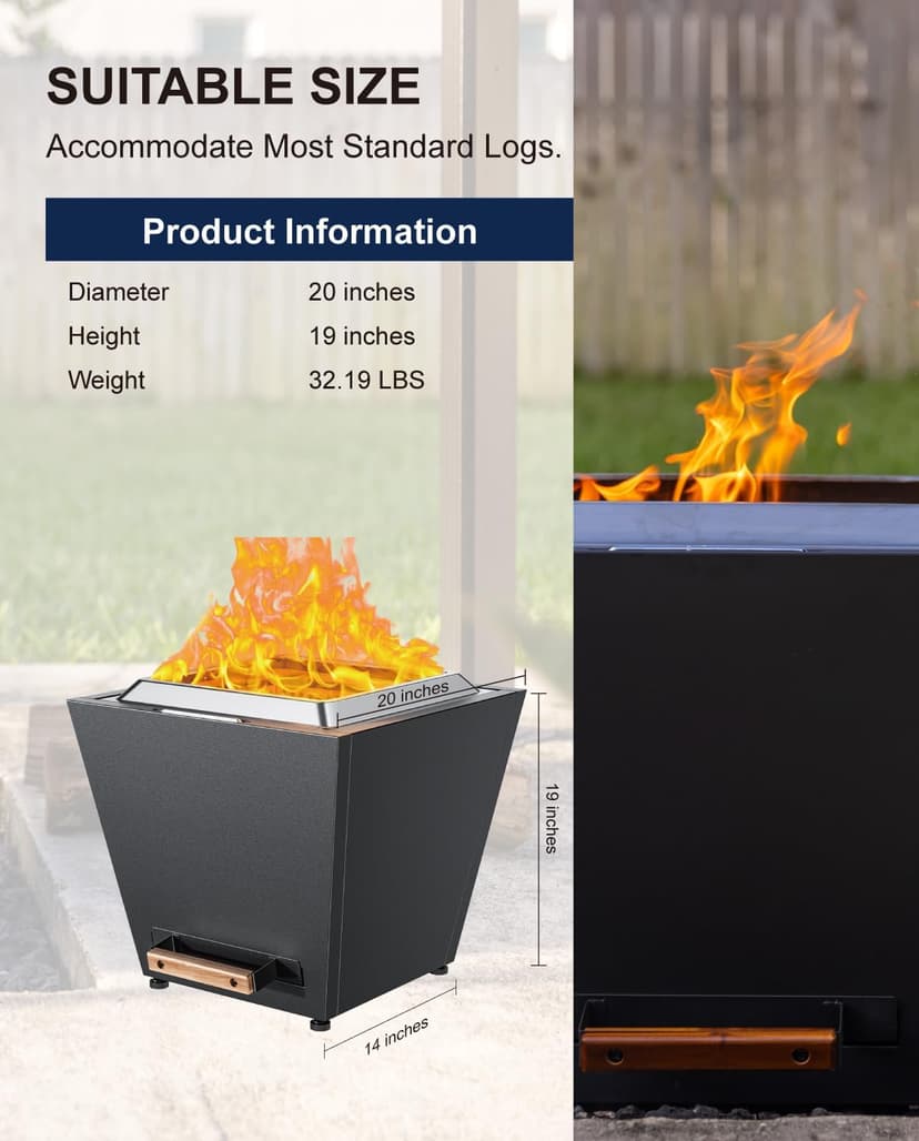 LEGACY HEATING Cyberpit One 20 inch Smokeless Fire Pit, w/Pull-Out Ash Pan, Portable Outdoor Firepits, Carry Handle for Backyard Patio Camping Bonfire, Stainless Steel, Black