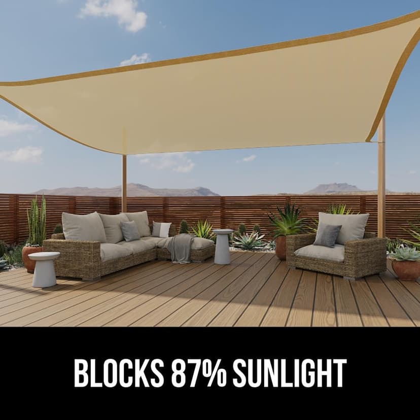 GORILLA GRIP Heavy Duty Sun Shade, UV Protection Fade Tear and Rust Resistant Rectangle Sunshade Canopy, Curved Edges Blocks Sunlight, Breathable Sail, Outdoor Patio, Lawn Garden 12x16 FT Sand