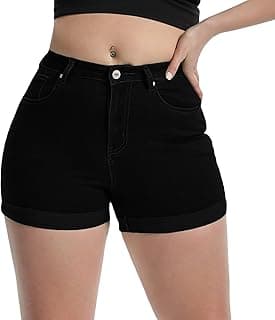 Romastory Women's High Waisted Summer Elastic Jean Shorts Folded Hem Hot Denim Shorts for Women