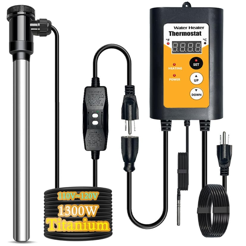 1300W Portable Submersible Titanium Water Heater with Gfci Plug, Immersion Water Heater with Thermostat for Bathtub, Bucket, Spa, Min Pool, Small Inflatable Hot Tub Water Heaters Parts
