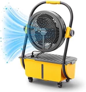 TURBRO Cordless Misting Fan with 11L Tank, High Pressure Spray Nozzles, 15ft Mist Range, Up to 50 Hours Run Time with Rechargeable Battery, 360° Swivel Wheels, Ideal for Patio, Pool and Outdoor Use