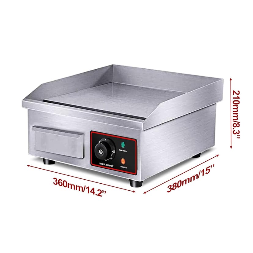 22" Electric Countertop Flat Top Griddle 1600W 110V Non-Stick Commercial Restaurant Teppanyaki Grill Stainless Steel Adjustable Temperature Control 50~300℃