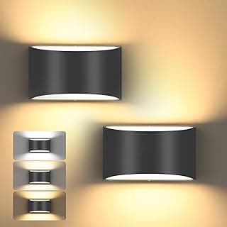 TRLIFE Modern Wall Sconces, 3000K/4000K/6000K Selectable and Dimmable LED Wall Sconce 12W Aluminum Wall Mounted Light Set of 2 Hardwired Wall Sconces for Bedroom Bedside Living Room Hallway(Black,2P)