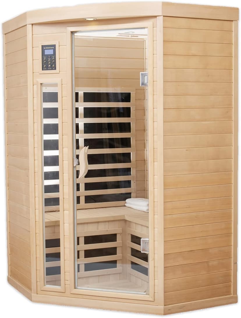 Far Infrared Sauna Low EMF Wooden Saunas for Home, 2-3 Person Indoor Home Saunabox, 1600watt Canadian Hemlock Sauna Room with Bluetooth, LCD, 10 Minutes Pre-Warm up