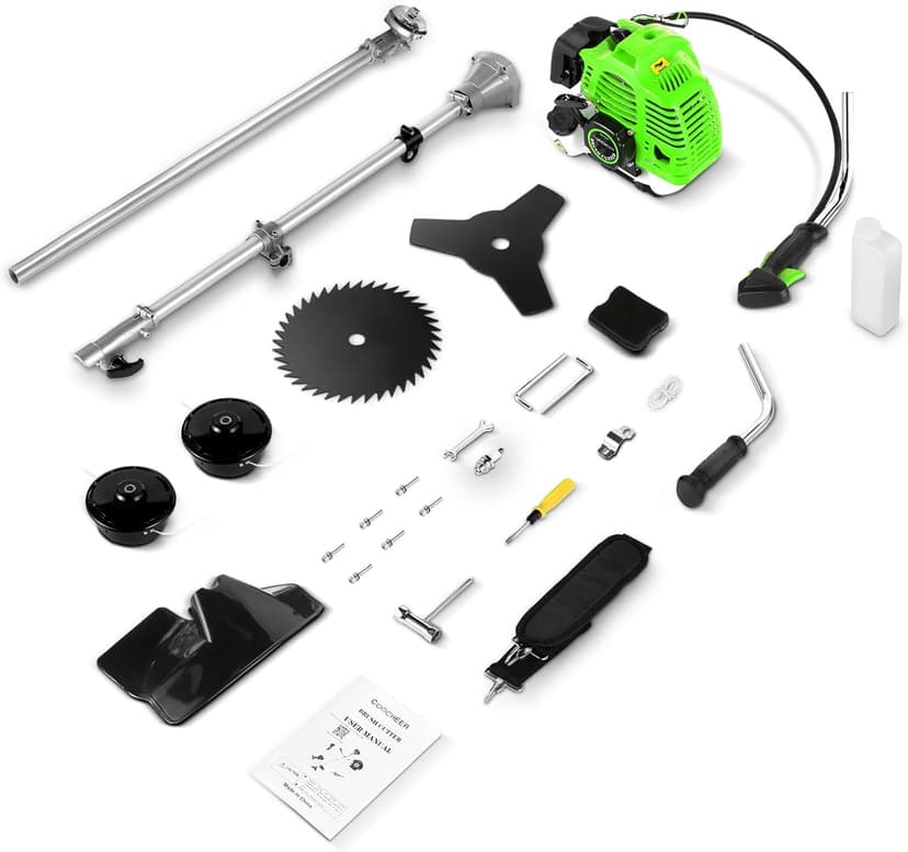 58CC Brush Cutter Gas Powered 2-Cycle 4 in 1 Gas Weed Eater 18.5" Cutting Path Gas Weed Wacker with 4 Detachable Heads Straight Shaft String Trimmer Grass Cutter Machine for Weeds and Grass, Green