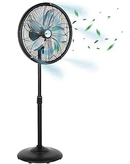 BILT HARD 18" Oscillating High-Velocity Outdoor Pedestal Misting Fan, 3-Speed Patio Fans for Outside, Adjustable Height, 120° Oscillation, Waterproof, Industrial Fan for Outdoor- UL Listed Black