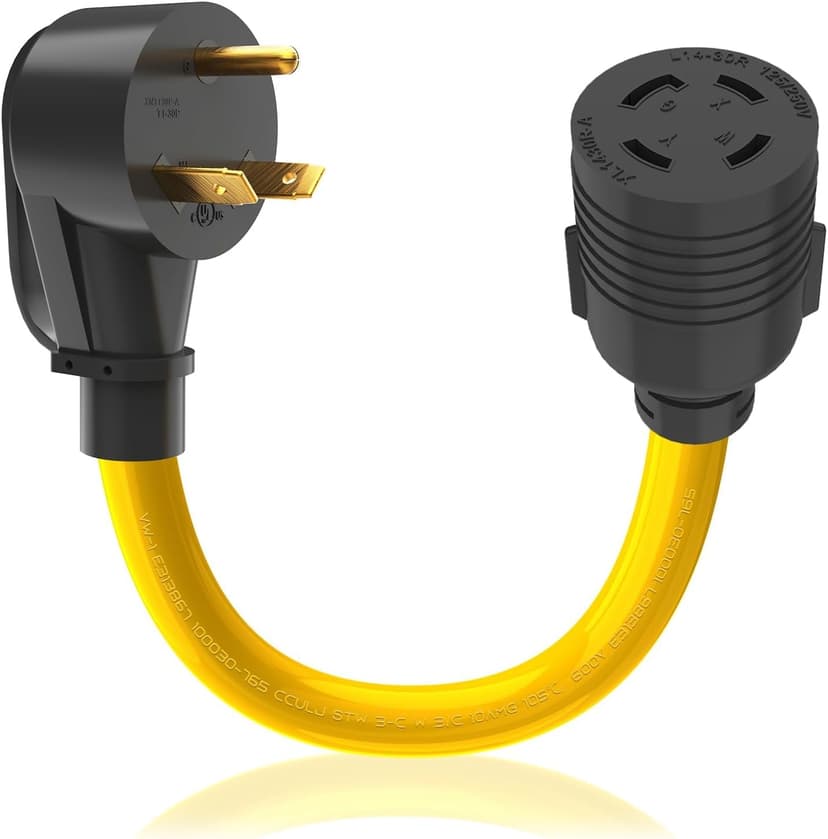 Generator Transfer Switch Adapter Cord TT-30 RV 30Amp to L14-30 Flexible with Ergonomic Handle, 30 Amp 3 Prong to 4 Prong 10 AWG Generator Plug Adapter, RV Generator Plug to Inlet Box 1FT
