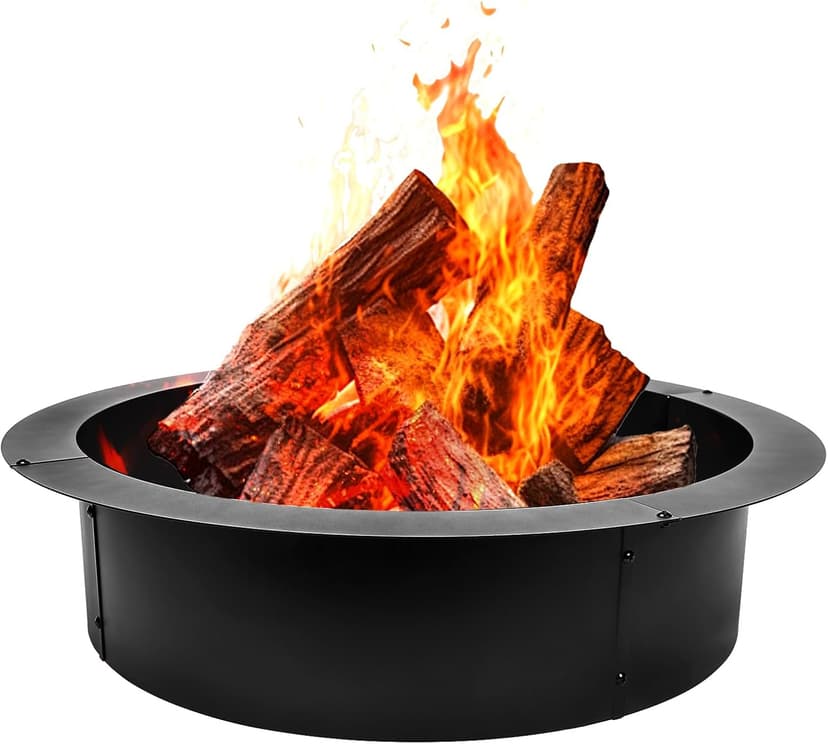 QuliMetal 36-Inch Steel Fire Pit Ring Insert, DIY Campfire Ring Above or In-Ground, Black