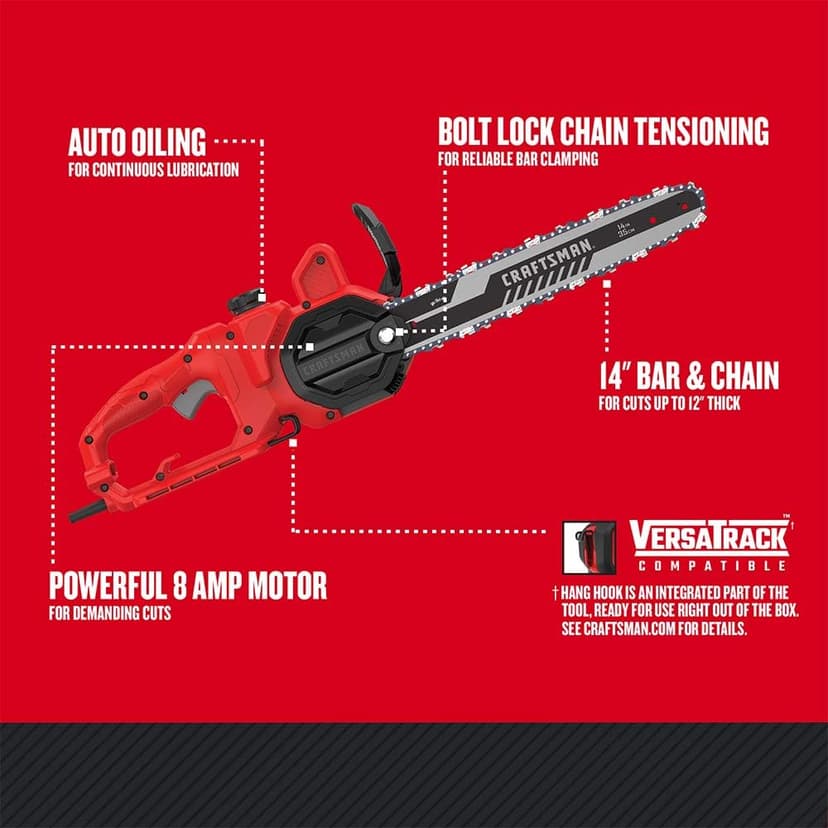 CRAFTSMAN Chainsaw, 14 Inch, 8 Amp, Corded (CMECS614)