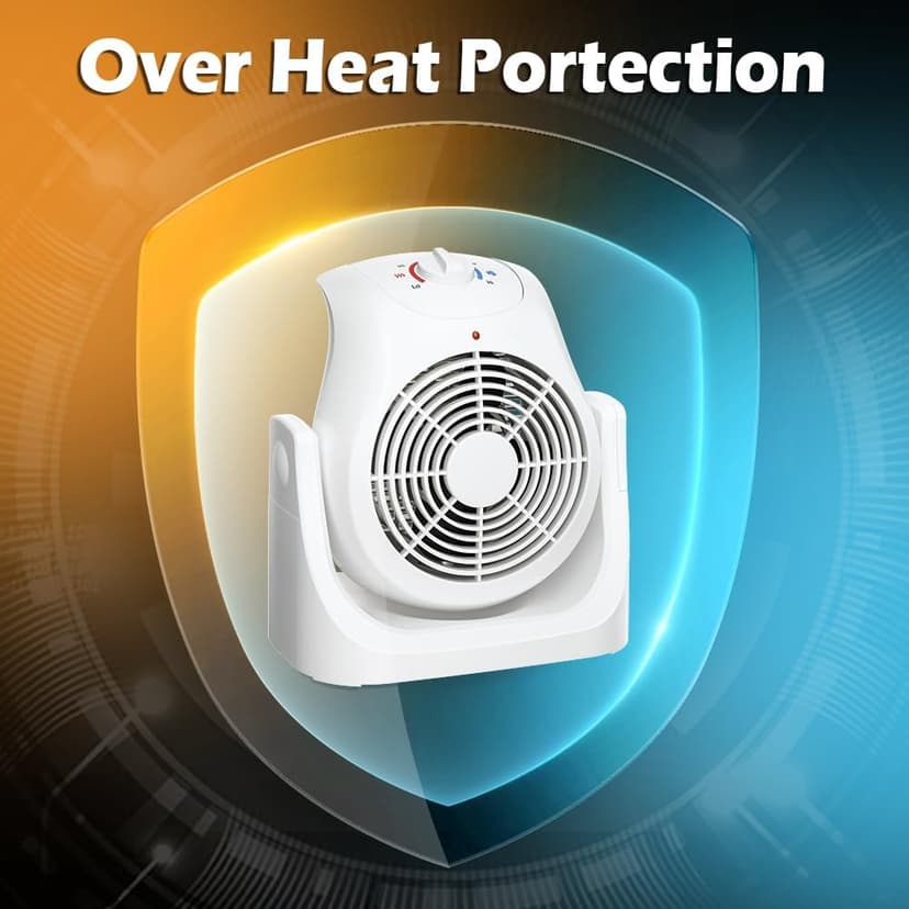 LifePlus 2 in 1 Heater Fan Combo, Portable Cooling Desk Fan, Air Circulator Fan 45° Tilt, 2 Wind Speeds, 1500W Overheat Protection Personal Small Floor for Home Office White