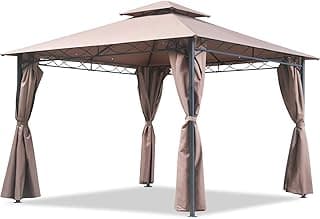 FDW 10'x13' Outdoor Patio Gazebo Heavy Duty Steel Frame Canopy with Double Roof, Privacy Curtains, for Garden, Backyard, and Lawn (Brown)