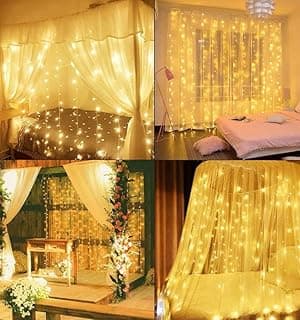 100 LED Warm White Curtain Light for Party/Wedding/Festival/Christmas,Window Blinking String Light for Bedroom/Living Room,USB Plug with 8 Modes