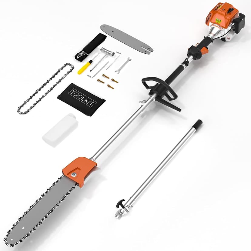 48CC Gas Powered Pole Saws,2-Stroke Gas Pole Saws for Tree Trimming with11.5in Cutting Bar,Extendable Pole to Height 16FT Cutting Chainsaw Tree Trimmer
