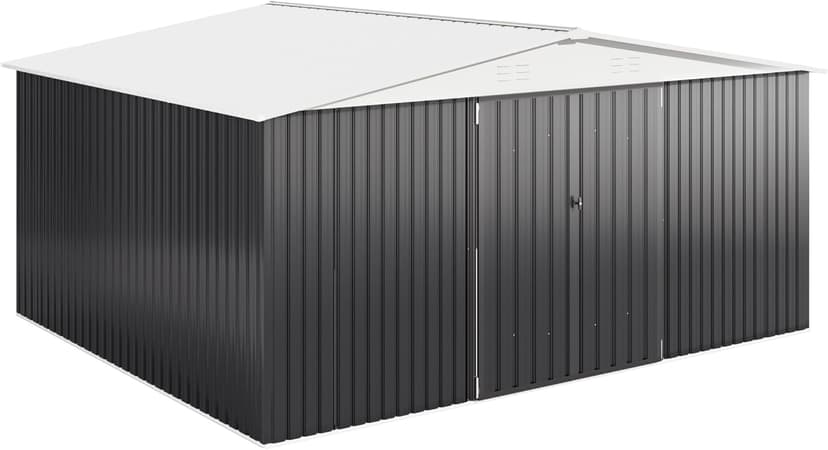 12x14 FT Outdoor Storage Shed, Metal Shed with Updated Frame Structure and Lockable Doors, Large Shed Upgrade Height Ideal for Garden, Backyard, Patio Utility and Tool Storage, White