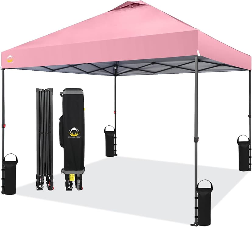 CROWN SHADES 10x10 Pop Up Canopy, Patented Center Lock One Push Instant Popup Outdoor Canopy Tent, Newly Designed Storage Bag, 8 Stakes, 4 Ropes