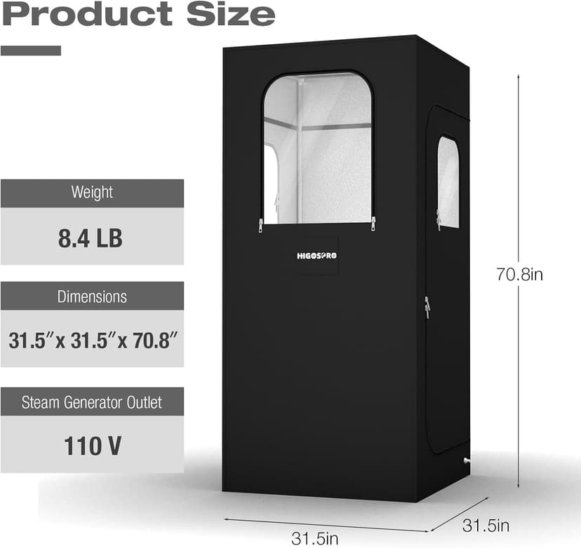 71in High Full Size Steam Sauna 600D Canvas, Sauna Box, Portable Steam Sauna, Personal Steam Sauna with Touchscreen 1000W & 2.6 L Steam Generator