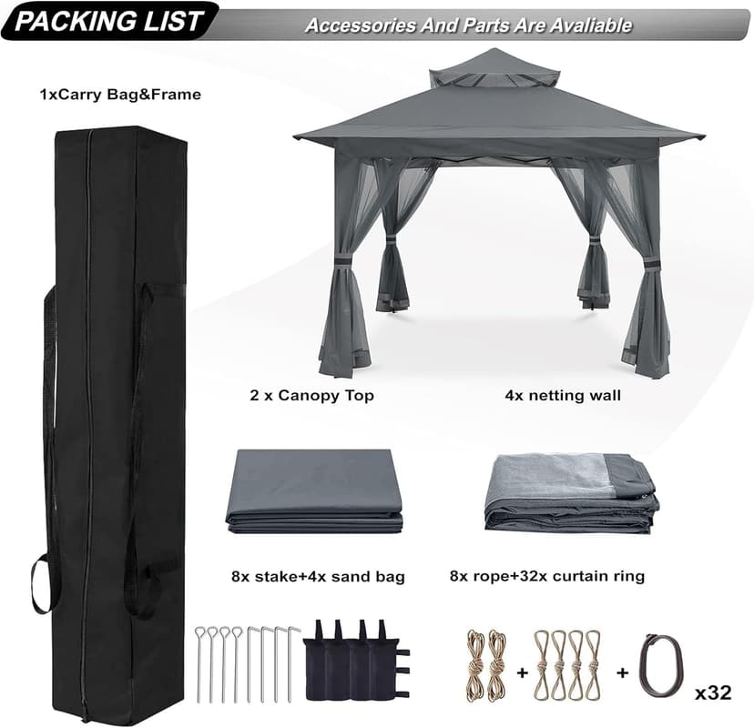 ABCCANOPY Pop Up Gazebo 13x13 - Outdoor Canopy Tent with Mosquito Netting for Patio Garden Backyard(Gray)