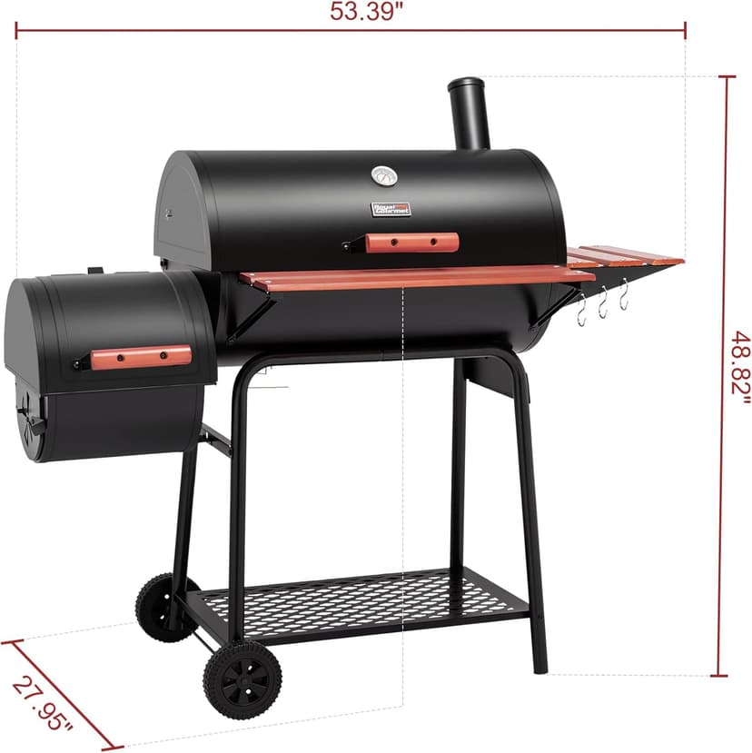 Royal Gourmet CC1830W 30-Inch Charcoal Grill with Offset Smoker and Wood-Painted Side Table, Outdoor Smoker Grill with 811 Sq. In. Cooking Area for Outdoor Barbecue Event, Black