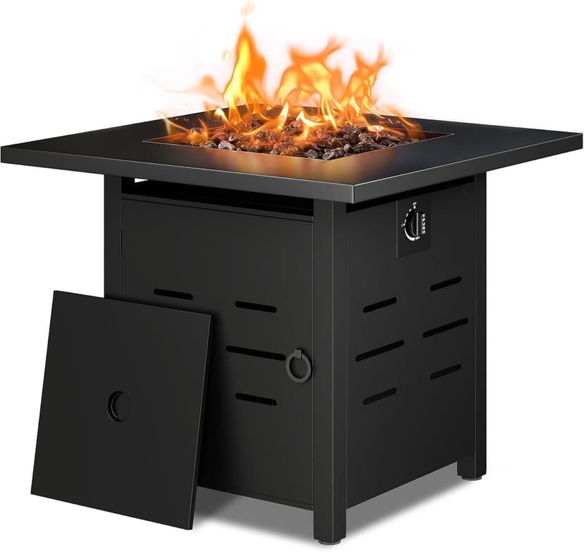 Vongrasig 30" Gas Fire Pit, 50,000 BTU Steel Propane Fire Pit Table for Outdoor Outside, Outside Patio Deck and Garden, CSA Certified Fire Table with Lid and Lava Rock