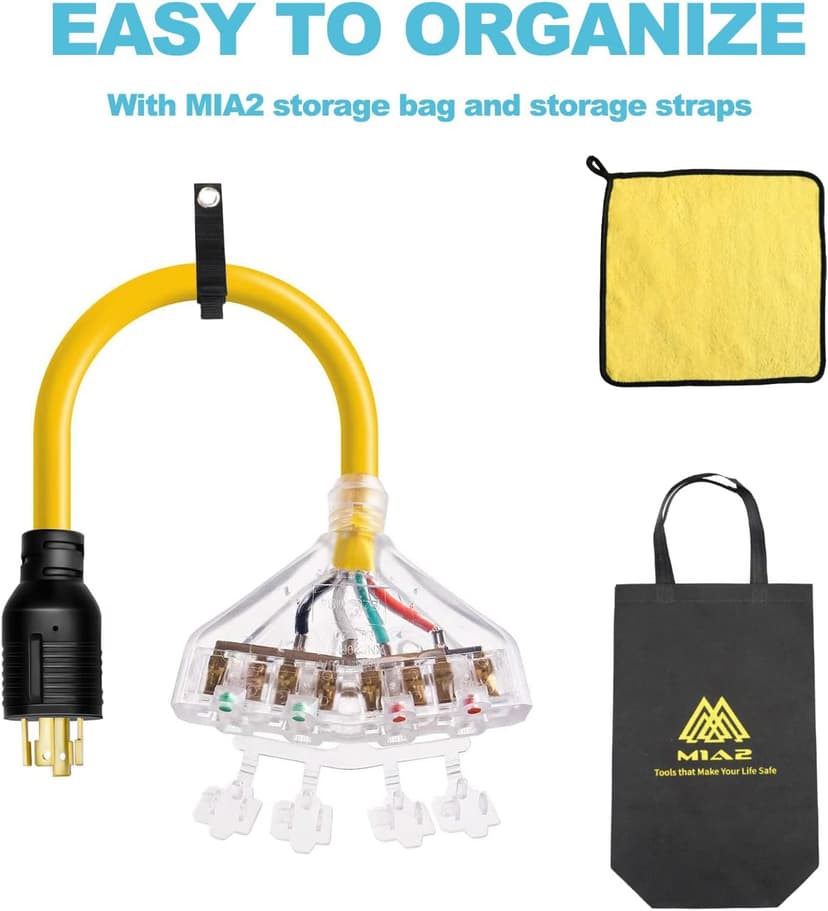 Heavy Duty L14-30P 30 Amp to 110 Generator Adapter Cord Distribution to 4X 5-20R 1.5 FT Household Outlet Female with Dust Protection Caps 125/250V 7500W STW 10AWG/4C ETL Listed