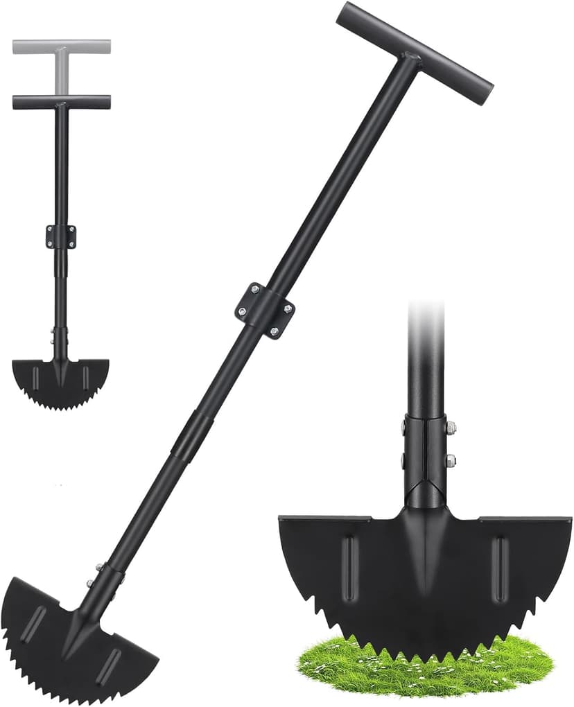 Lawn Edger, 42 Inch Half Moon Manual Edger Lawn Tool, Heavy Duty Saw Tooth Driveway Sidewalk Flower Bed Landscaping Grass Step Edging Tool, T-Grip, Long Handle
