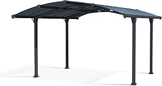 Palram Canopia Arcadia 12 x 14 x 6.5 Carport, Heavy Duty Metal Car Port, Weather-Protected Aluminum Frame, Polycarbonate RV & Car Storage, UV Protected, DIY Truck Garage Kit, 10-Year Warranty, Gray