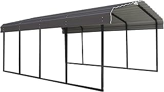 Arrow Carports Full-Size Galvanized Steel Carport Kit, Wind and Snow Rated, Corrosion-Resistant Powder-Coated Metal Frame for Vehicles, Boats, Equipment, and Storage, 12' x 20' x 7', Gunmetal