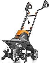 Alloyman 10-Amp Electric Tiller Cultivator, 14 Inch Tilling Width 8.7-Inch Corded Tiller with Foldable Handle, Adjustable Wheels Rototiller for Garden Lawn Yard Soil Cultivation