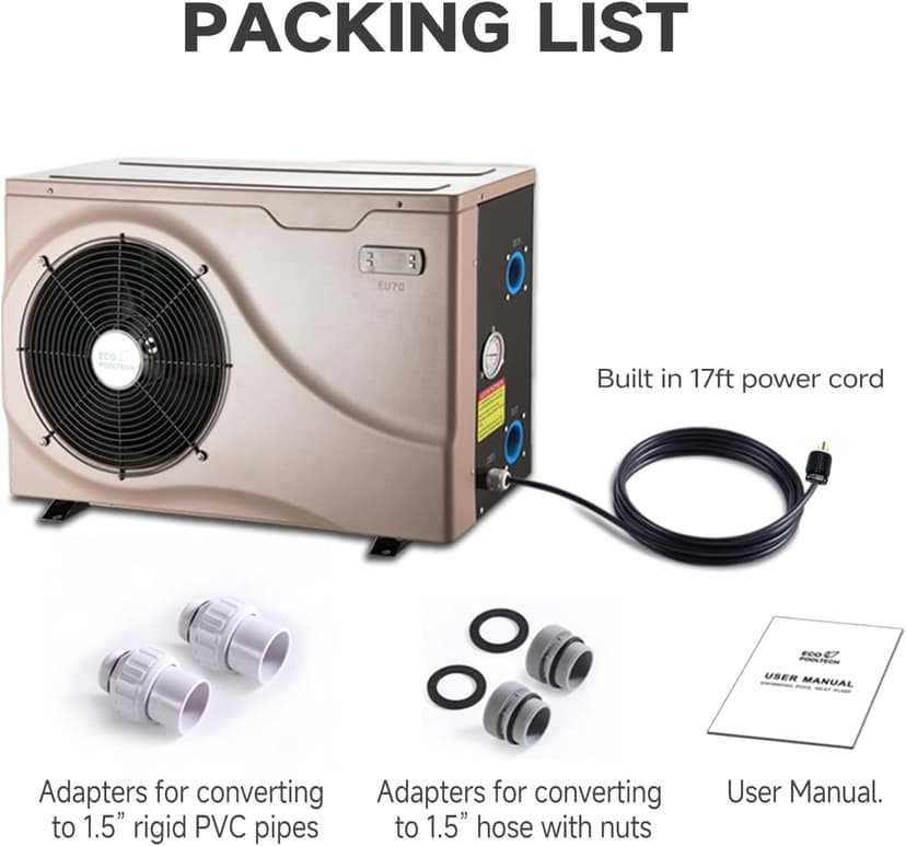 Max 22462BTU Electric Pool Heater for Above Ground and Inground Pools, Up to 6500Gallons Swimming Pool Heat Pumps, Fits 8/15/16 Ft Pools Heating Pool Warmer, 110V-120V/60Hz