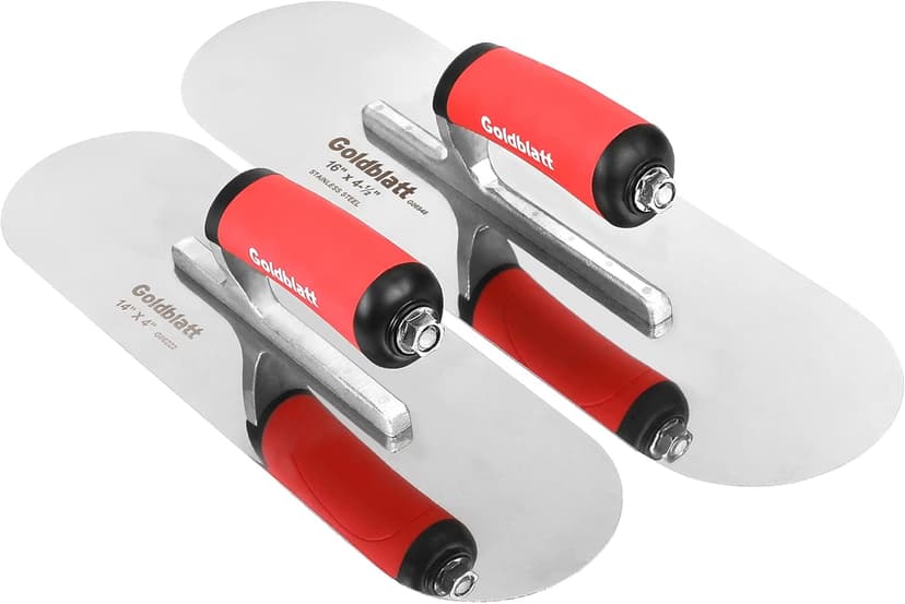 Goldblatt 2 Pieces Pool Trowel Stainless Steel with Soft Grip Handle, Includes 16'' x 4-1/2'' & 14'' x 4'' Finishing Trowels Set, Lightweight Alloy Mounting, Round End