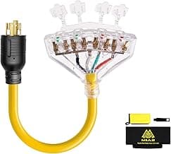 Heavy Duty L14-30P 30 Amp to 110 Generator Adapter Cord Distribution to 4X 5-20R 1.5 FT Household Outlet Female with Dust Protection Caps 125/250V 7500W STW 10AWG/4C ETL Listed