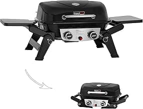 Royal Gourmet GT2005 2-Burner Portable Propane Gas Grill with Foldable Side Tables & Foldable Support Legs, Tabletop Gas Grill with Warming Rack for for Outdoor Cooking & Grilling, Black