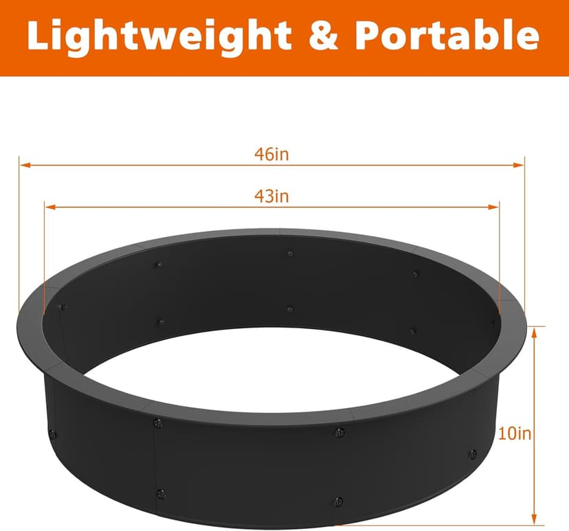 OUSHENG Fire Pit Ring Outdoor, 46 Inch Outer 43 Inch Inner Round Wood Burning Firepit Accessories, DIY Metal Steel Liner Insert for Bonfire Outside Camping Above or In Ground