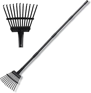 Small Garden Rake for Leaves,11 Tines Heavy Duty Metal Yard Hand Rake with 63in Long Adjustable Handle, Ideal Leaf Scoops Garden Tool for Gathering Leaves, Shrub,Poop, Leveling Grass,Flower Beds,Yards