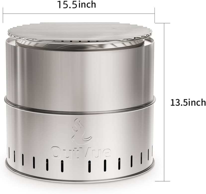 15.5 inch Stainless Steel Smokeless Fire Pit with Tote Bag, Outdoor Smokeless Firepit, Wood Burning Fire Pits for Camping, Bonfire, Low Smoke Firepit for Outside (Vertical Hole)