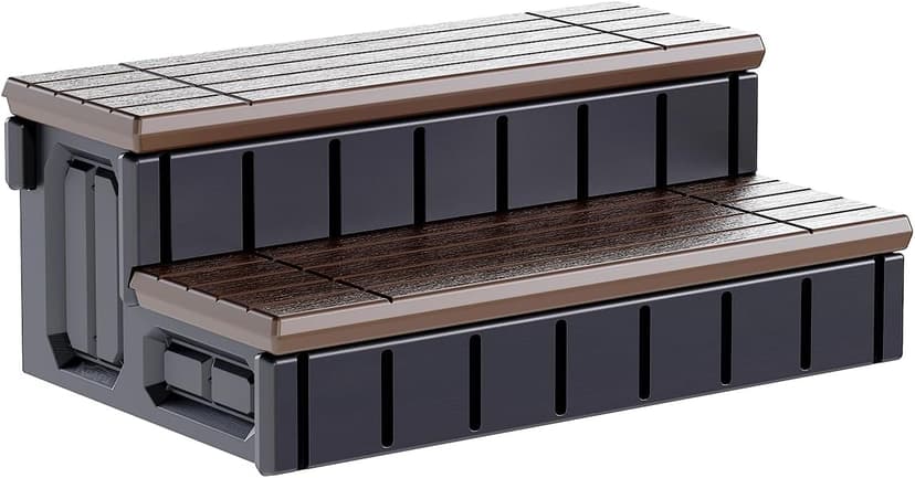 KUAFU Universal Spa Hot Tub Step with Storage Outdoor Indoor Compartment Spa 2-Step Stool Pool Ladder Plastic Handi Step Slip Resistant Striped Brown+Black