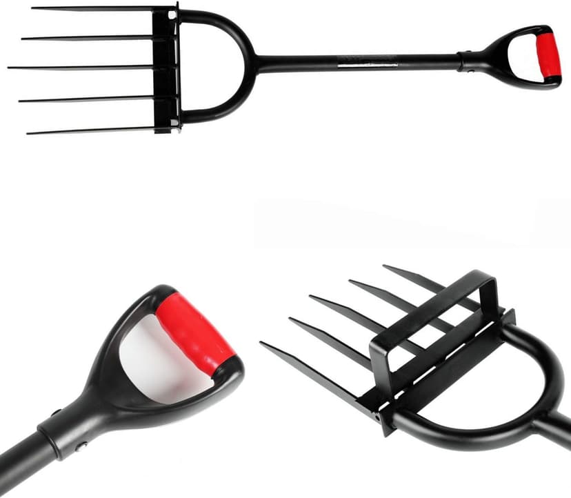 5-Tine Heavy Duty Pitch Fork for Gardening - Long Handled Digging Fork Garden Claw Weeder